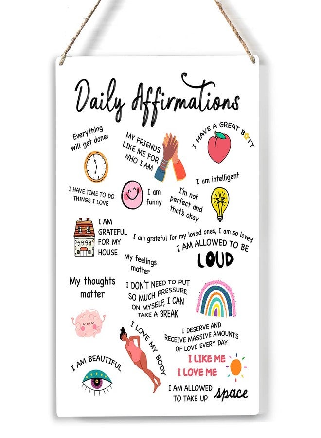 FREHVN Daily Affirmations Wood Sign Positive Wooden Signs Rustic Hanging Plaque Home Office Wall Art "8 x 10" Sign Wall Decor - Image 1